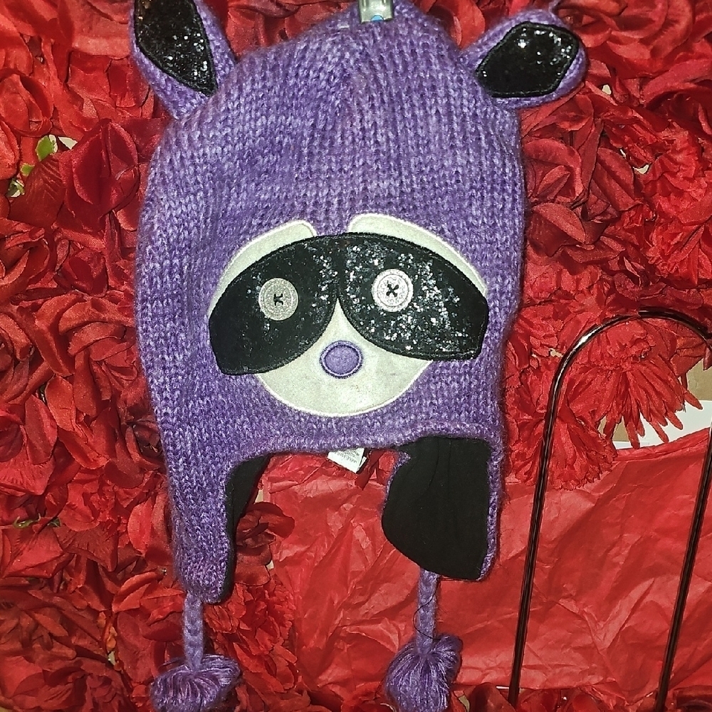 Place Girls Black & Purple Raccoon Knit Hat 8+